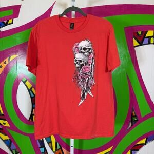 Anvil, Coral Red Graphic Tee with Skull and Roses Sturgis 2022. Size XL.
